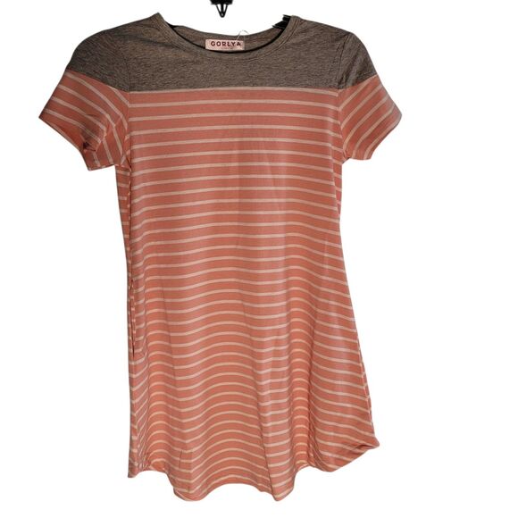 Gorlya Girls Short Sleeve Loose Casual Summer Pink Stripe T-Shirt Dress 10Y - Picture 1 of 9